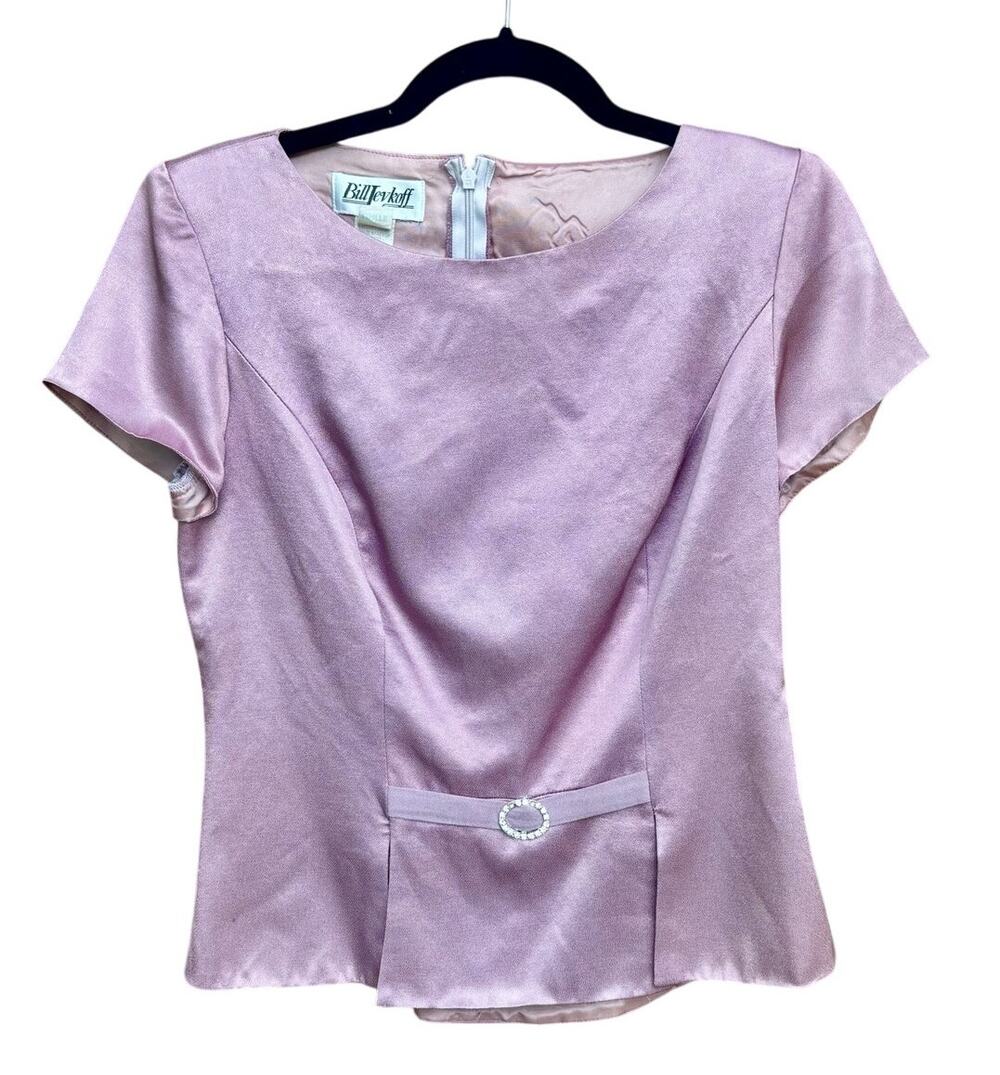Vintage 1980s Bill Levkoff Purple Satin Top Rhinestone Belt Wounded Bird AS IS